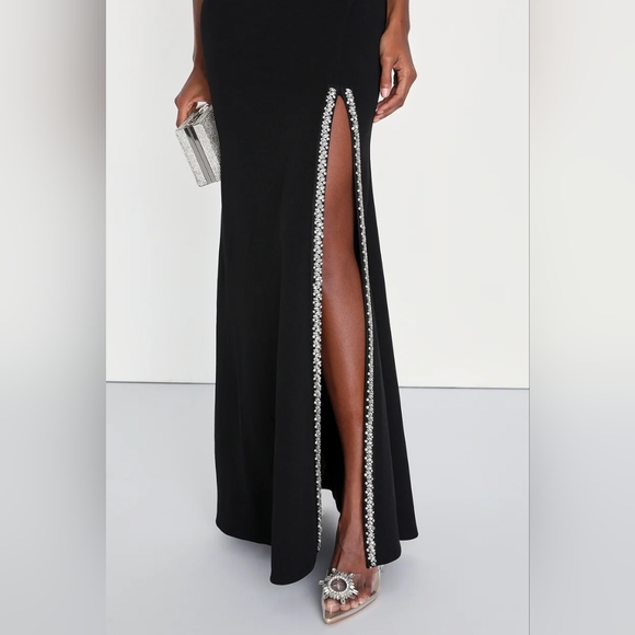 Absolutely Sensational Black Rhinestone One-Shoulder Maxi Dress - Picture 2 of 4